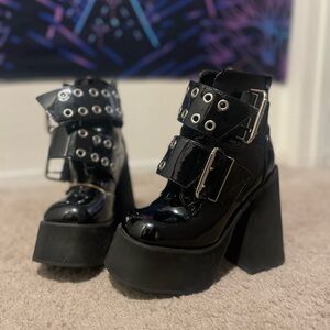 Black Platform Buckle Ankle Boots